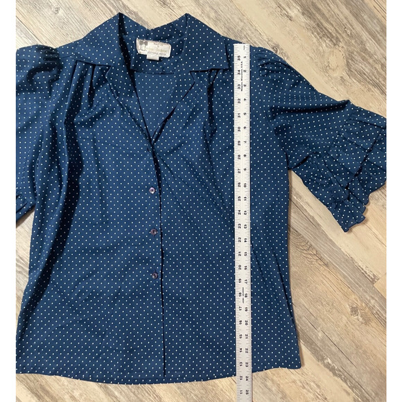 Vtg Skirt Top Set 70s 80s Blue Polka Dot Ruffle Sleeve Circle Skirt Tie Belt EUC - Picture 2 of 10